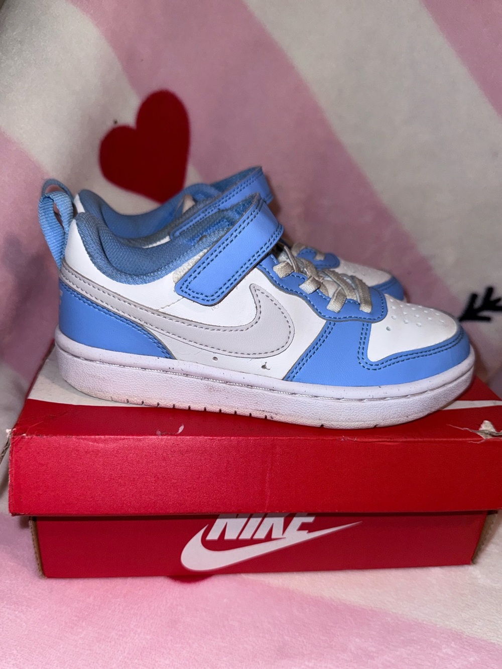 Nike Kids' Low-Top Sneakers in White & Light Blue, Size 12C